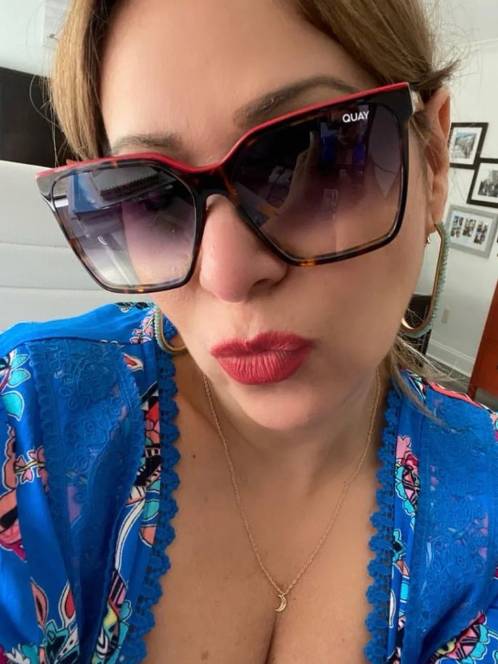 Quay Australia Oversized Square Sunglasses - Tortoiseshell with Red Trim